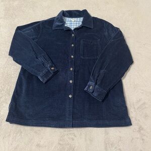 🔥LL Bean Shirt Jacket Womens M Navy Blue Corduroy Plaid Flannel Lined Shacket